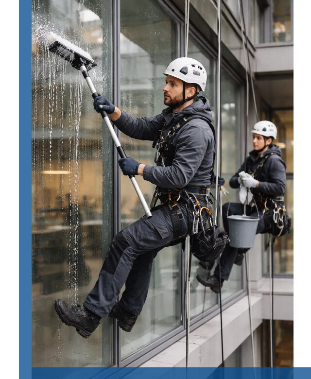 Профессиональная мойка витражей промышленными альпинистами в Таре