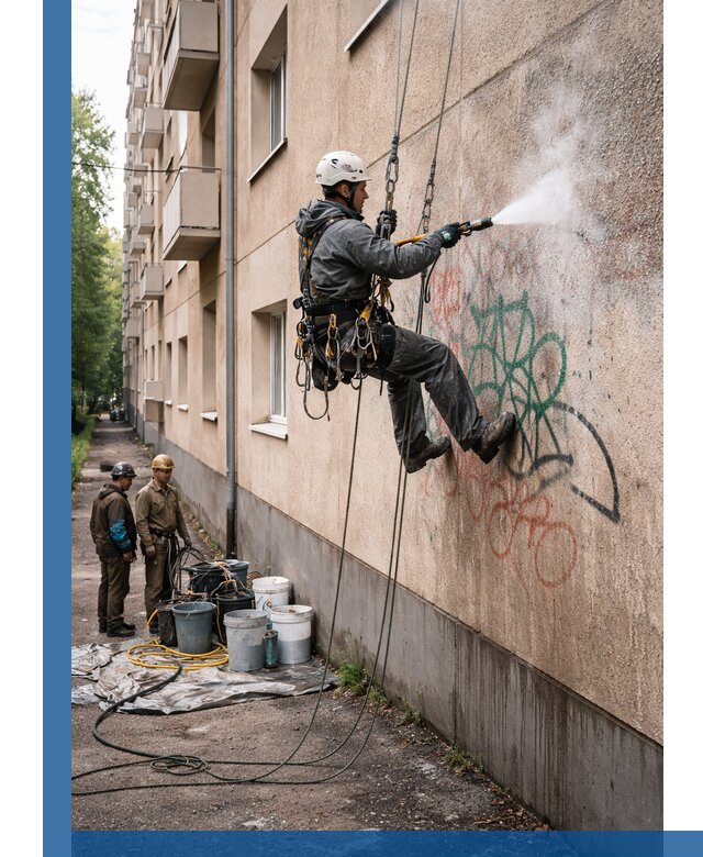 Удаление граффити с фасада в Таре без следов и повреждений