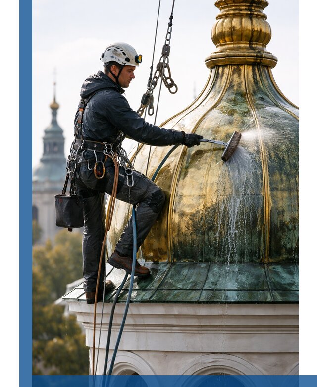 Профессиональная мойка куполов и шпилей высотными альпинистами в Таре