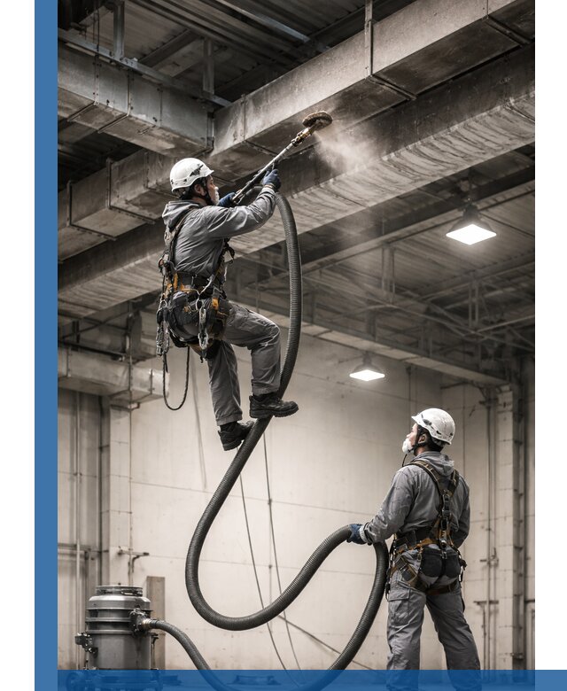 Обеспыливание потолочных конструкций в Таре промышленным альпинизмом