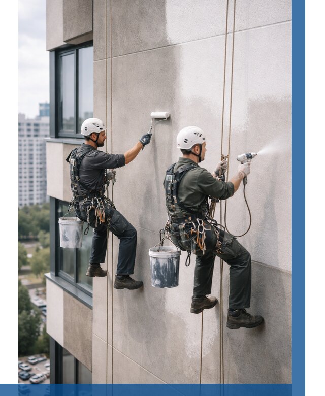 Покраска фасада альпинистами в Таре от 309 р. | ВЫСОТНИК-Тар