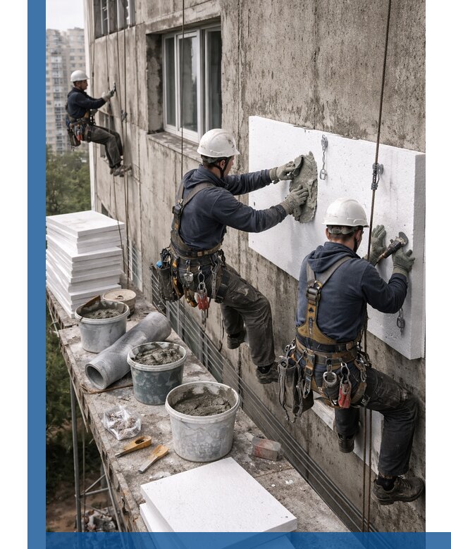 Утепление фасада пенополистиролом в Таре под ключ