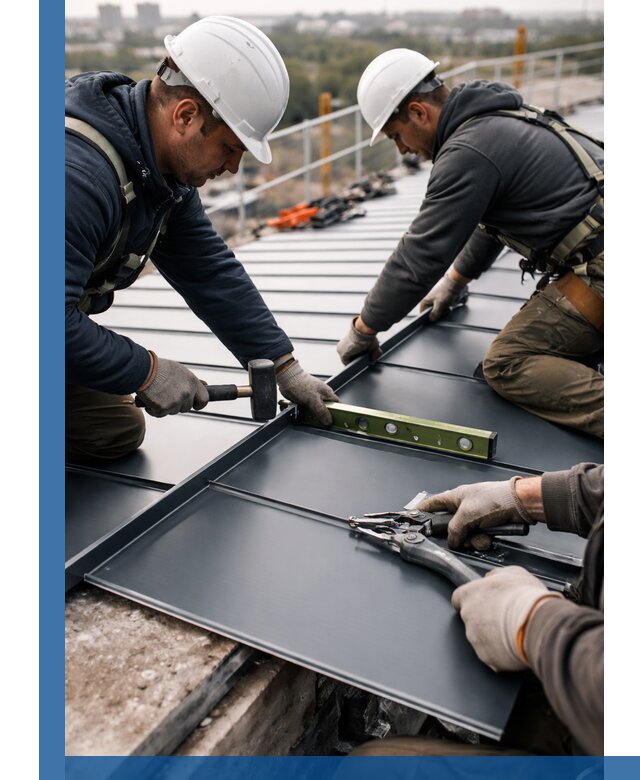 Монтаж фальцевой кровли в Таре для промышленных зданий