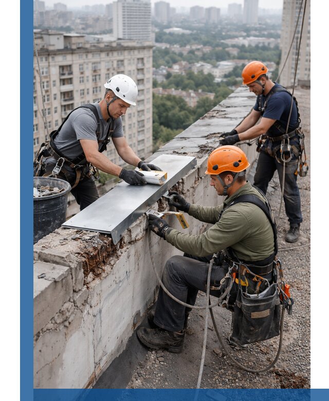 Ремонт парапета на кровле в Таре, высотные работы с гарантией