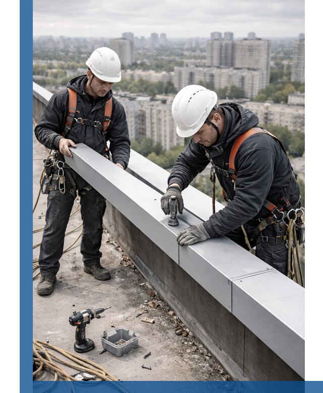 Монтаж парапетных крышек и ограждений кровли в Таре