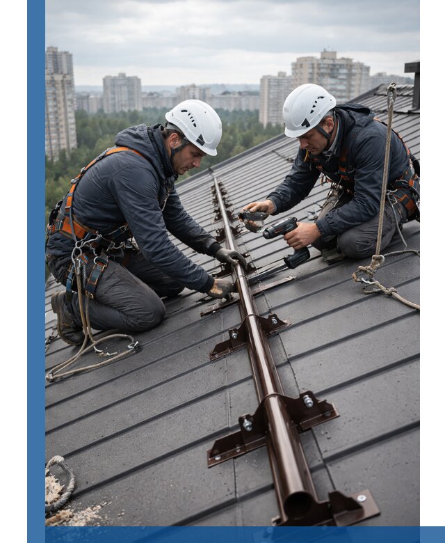 Монтаж снегозадержателей на кровле зданий в Таре под ключ