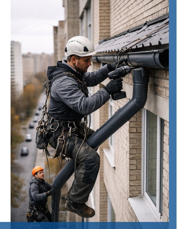 Монтаж водосточной системы на здании в Таре от 5144 р. | ВЫСОТНИК-Тар