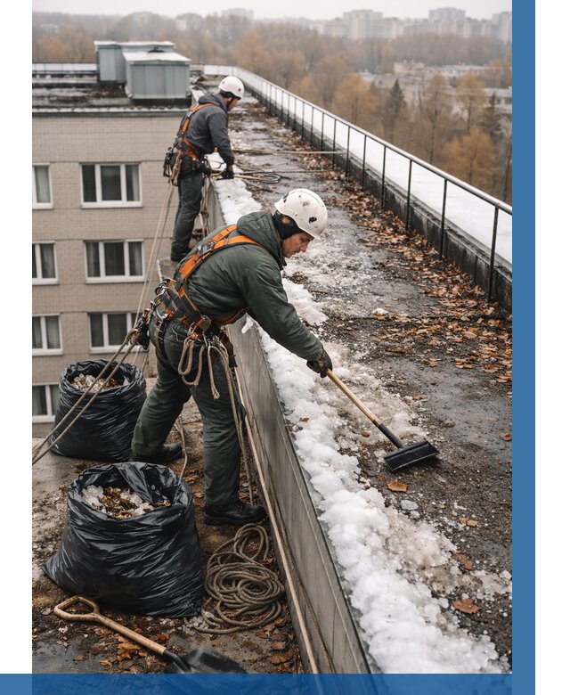 Очистка кровли по периметру в Таре от 566 р. | ВЫСОТНИК-Тар