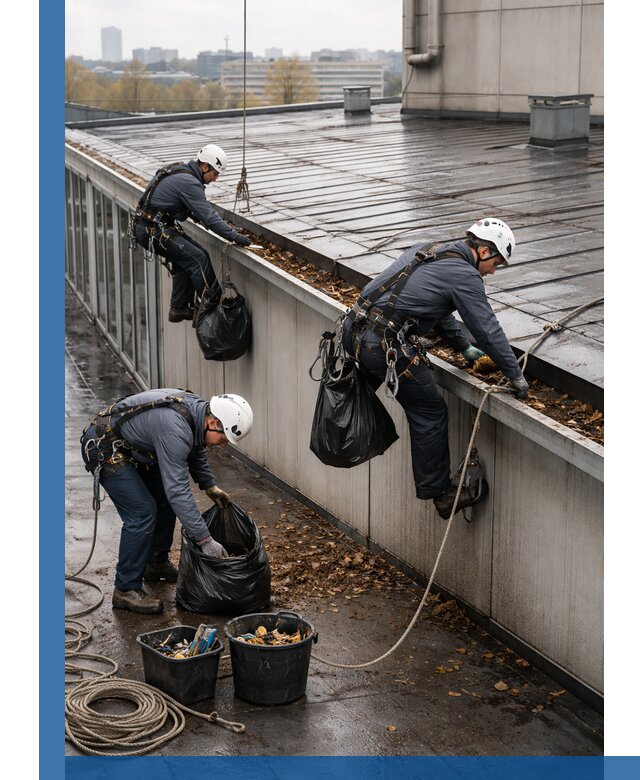 Очистка кровли по периметру в Таре силами промышленных альпинистов