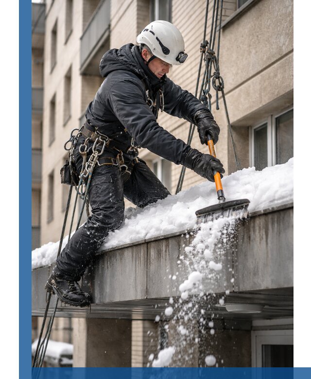Очистка козырьков от снега в Таре круглогодично безопасно