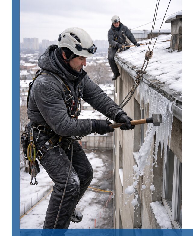 Сбивание и удаление сосулек с крыши в Таре безопасно