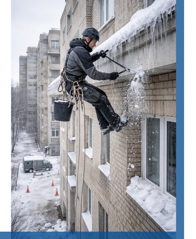 Удаление наледи с карнизов в Таре от 360 р. | ВЫСОТНИК-Тар