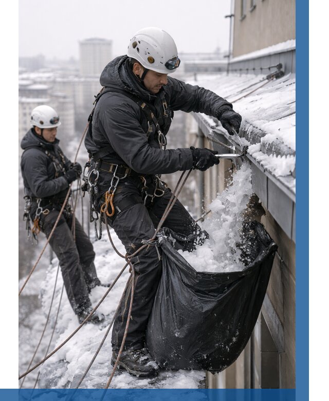 Аварийная очистка крыши в Таре под ключ от 309 р. | ВЫСОТНИК-Тар