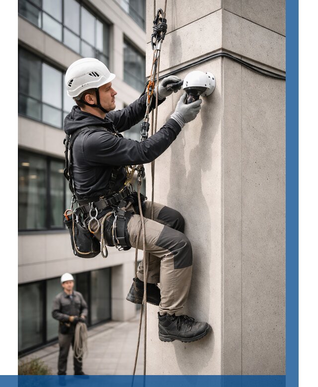 Монтаж камер видеонаблюдения на фасаде в Таре от 8745 р.-ВЫСОТНИК-Тар