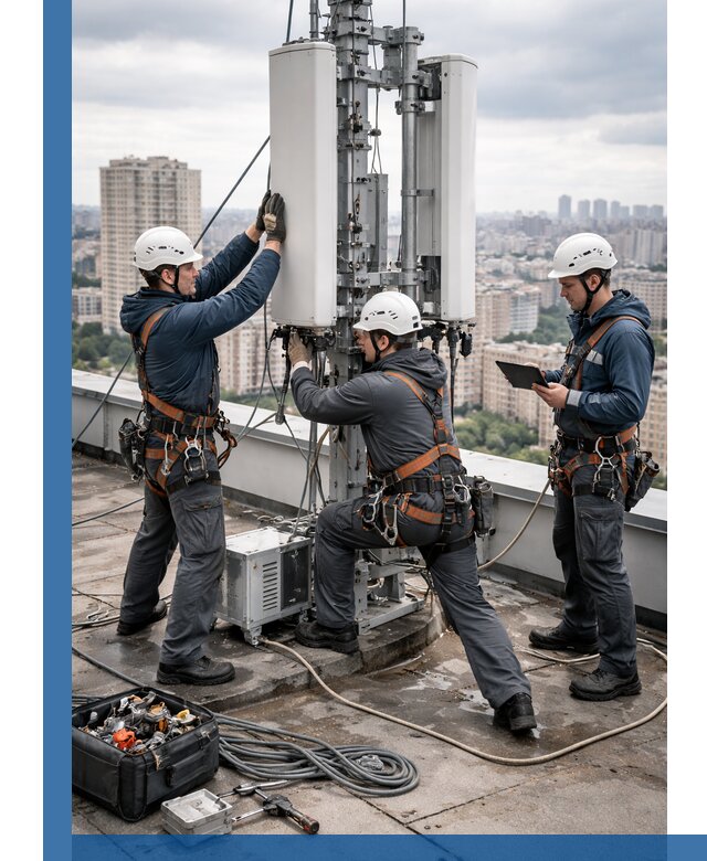 Монтаж антенн связи на крыше в Таре с вводом в эксплуатацию