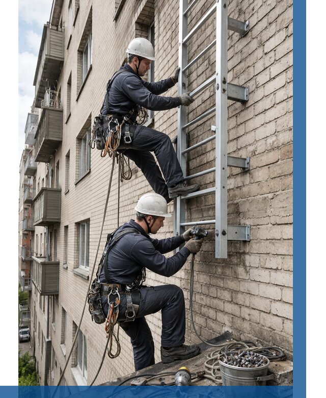 Монтаж пожарной лестницы в Таре от 25720 р заказать у ВЫСОТНИК-Тар