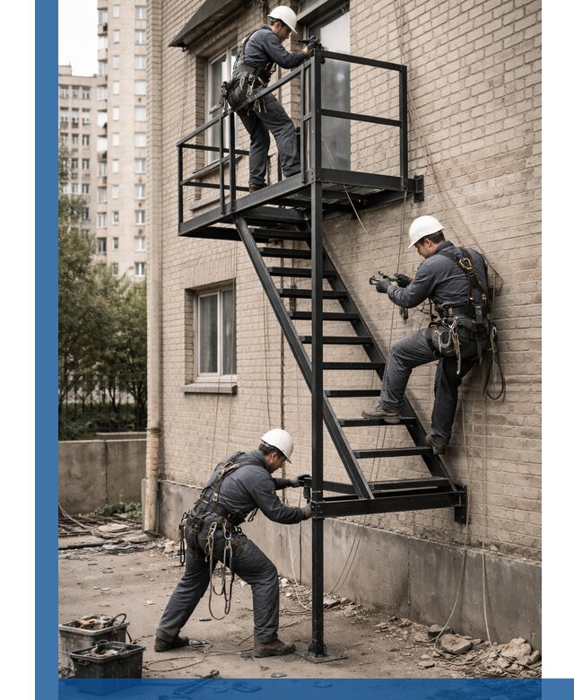 Монтаж пожарной лестницы в Таре, установка и крепление