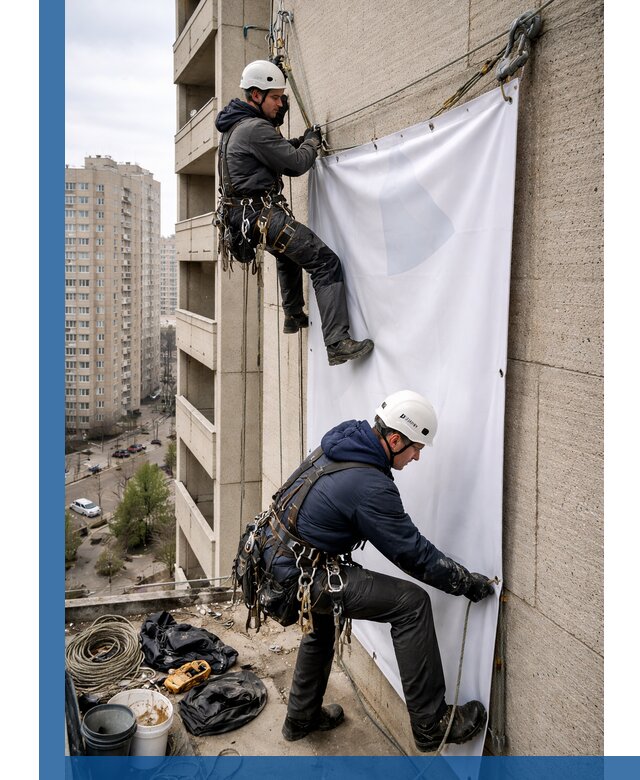 Профессиональный монтаж баннеров на фасаде в Таре