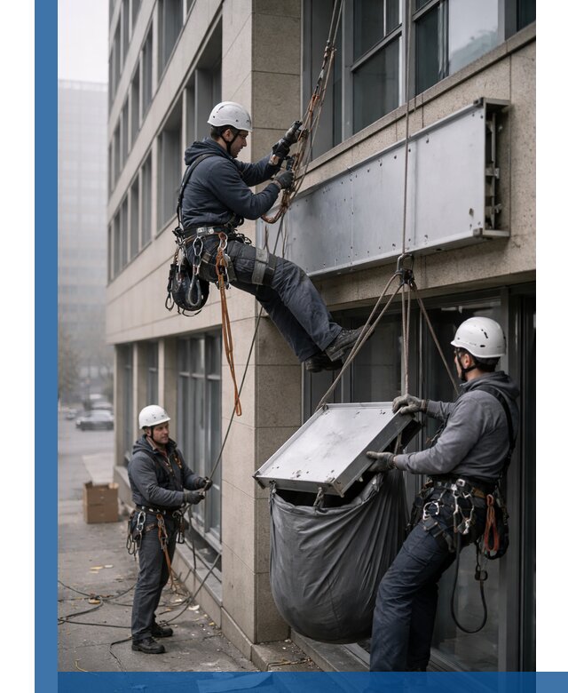 Демонтаж рекламной вывески с высотными работами в Таре