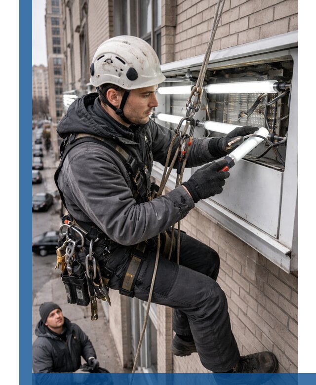 Профессиональная замена ламп в наружной вывеске в Таре