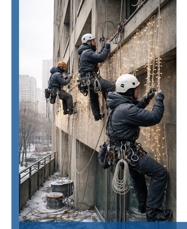 Монтаж новогодней иллюминации и украшение фасадов в Таре