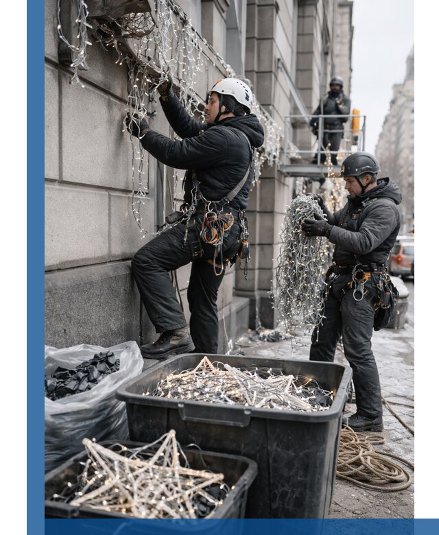 Демонтаж новогоднего оформления и гирлянд в Таре