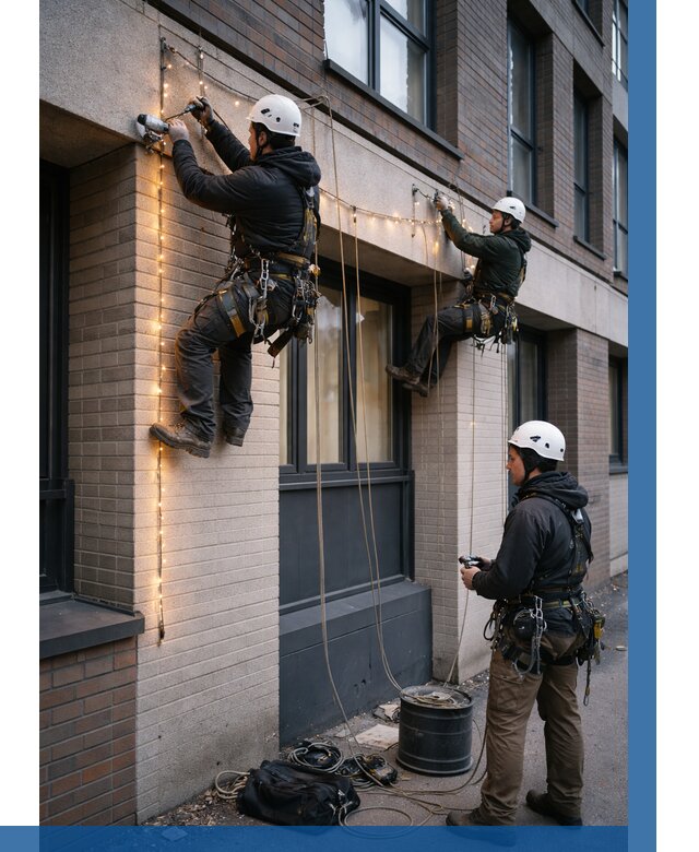 Монтаж гирлянд на фасаде в Таре от 3601 р. | ВЫСОТНИК-Тар