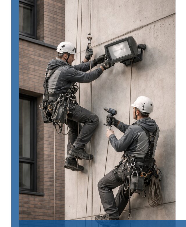 Профессиональный монтаж фасадных прожекторов в Таре под ключ