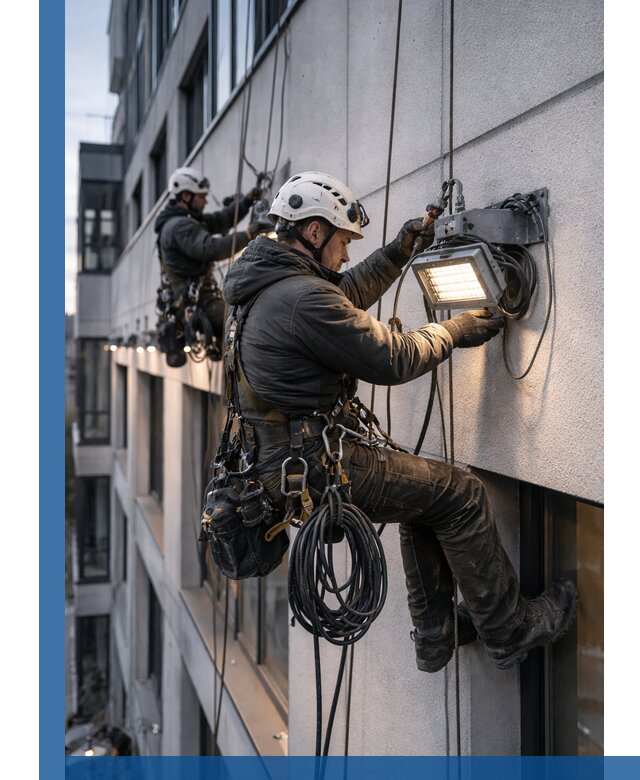Монтаж фасадного освещения в Таре установка и подключение