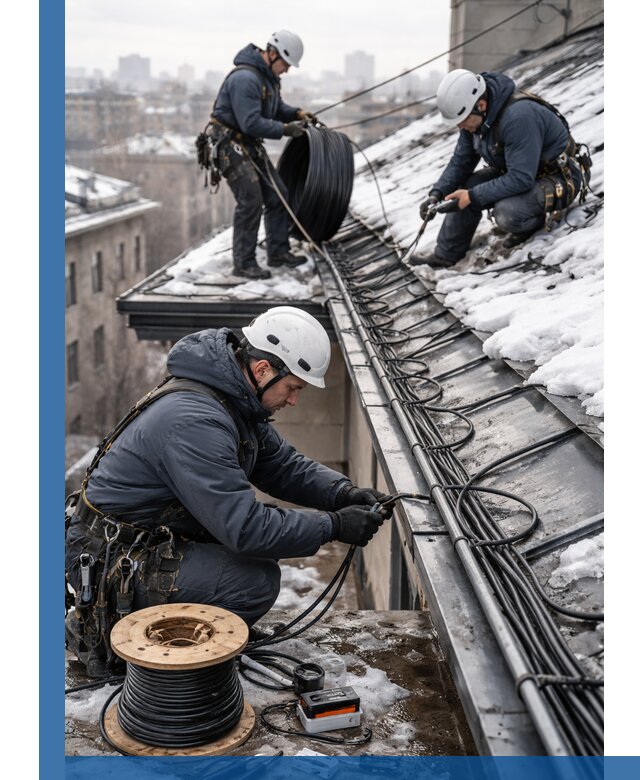 Монтаж греющего кабеля на кровле в Таре под ключ