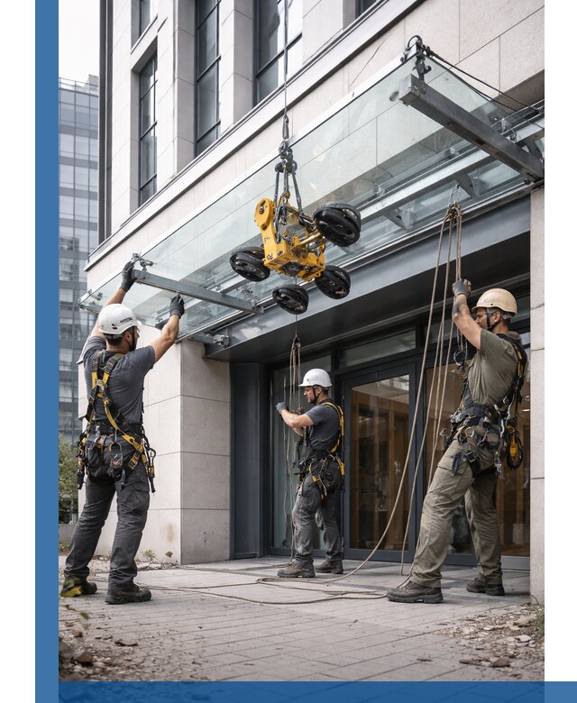 Монтаж стеклянных козырьков под ключ в Таре для зданий