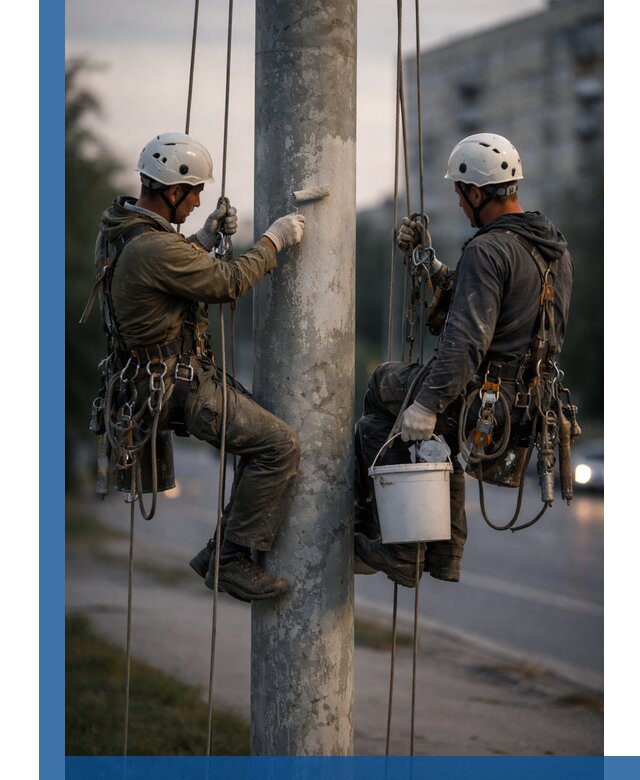 Покраска опор освещения и антикоррозийная защита в Таре