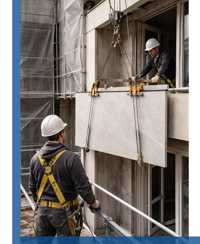 Подъем керамогранита на этаж в Таре грузчиками и техникой