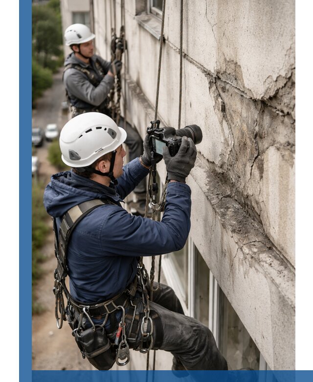 Фотофиксация дефектов фасада с высотной съемкой в Таре