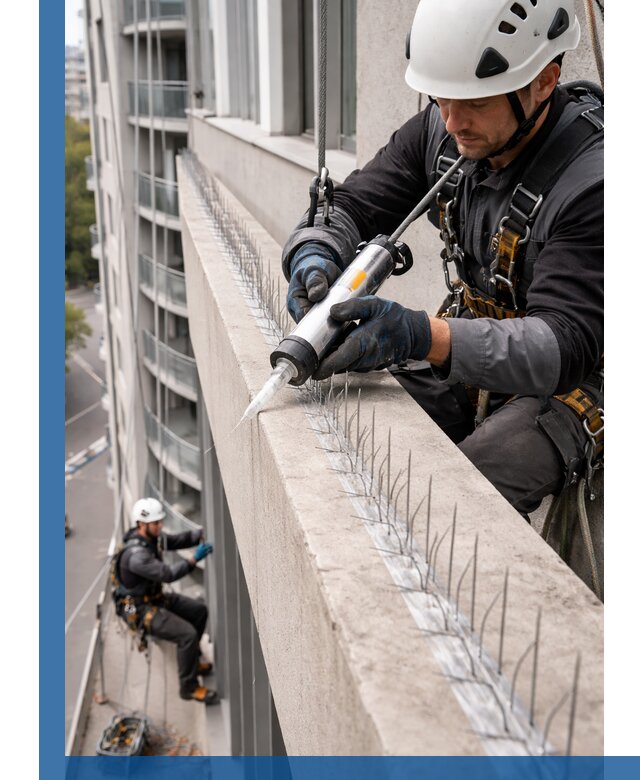 Установка шипов от птиц на фасадах и кровлях в Таре